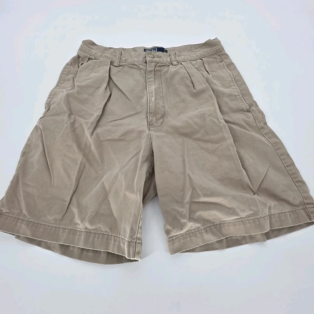 Polo Ralph Lauren Tyler Shorts Men 31 Khaki Chino Pleated Front Beige Preppy VTG
